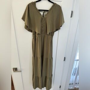 Casual, long length olive dress